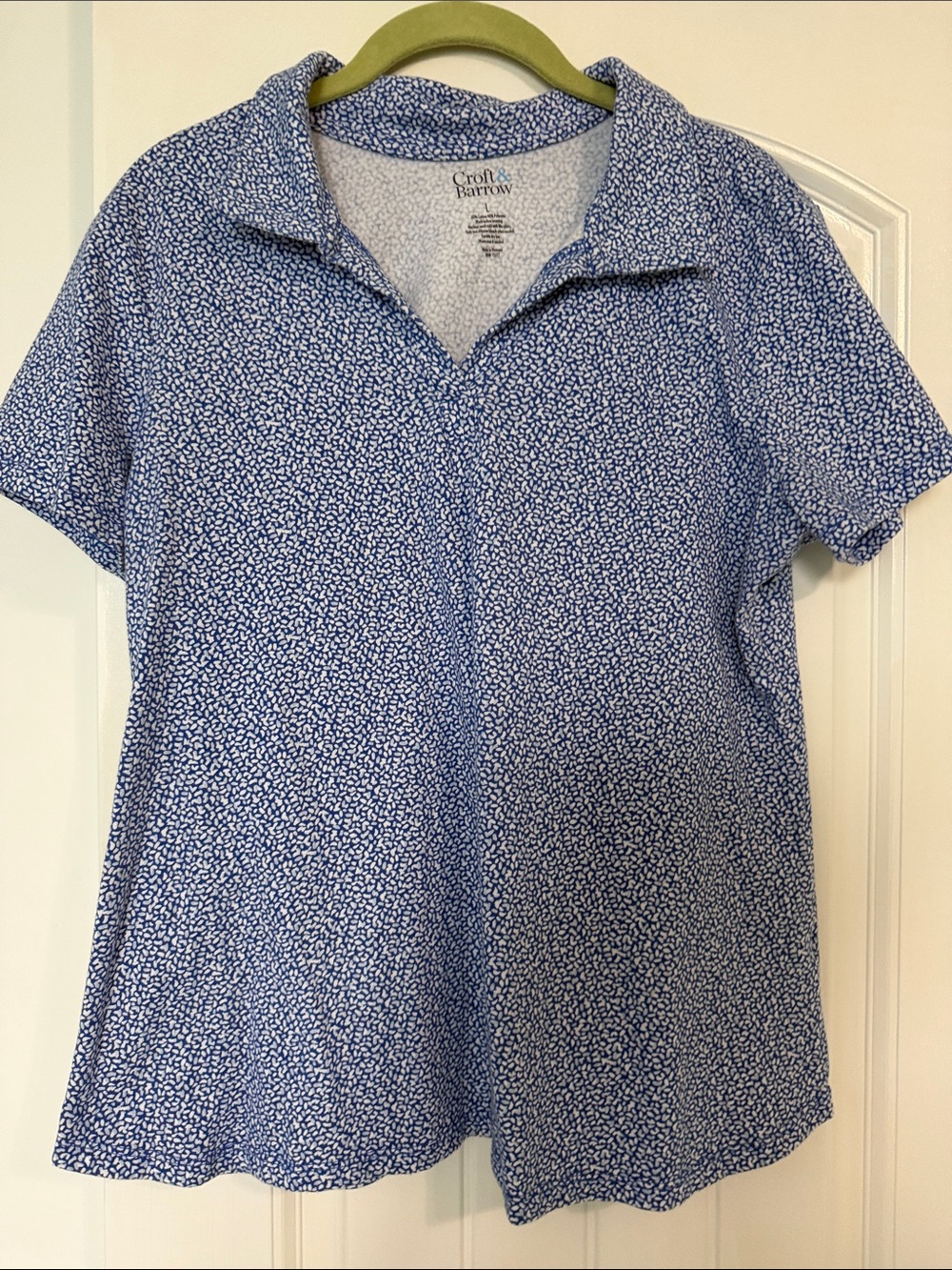 croft & barrow Blue Microprint Short Sleeve Button-Down Shirt